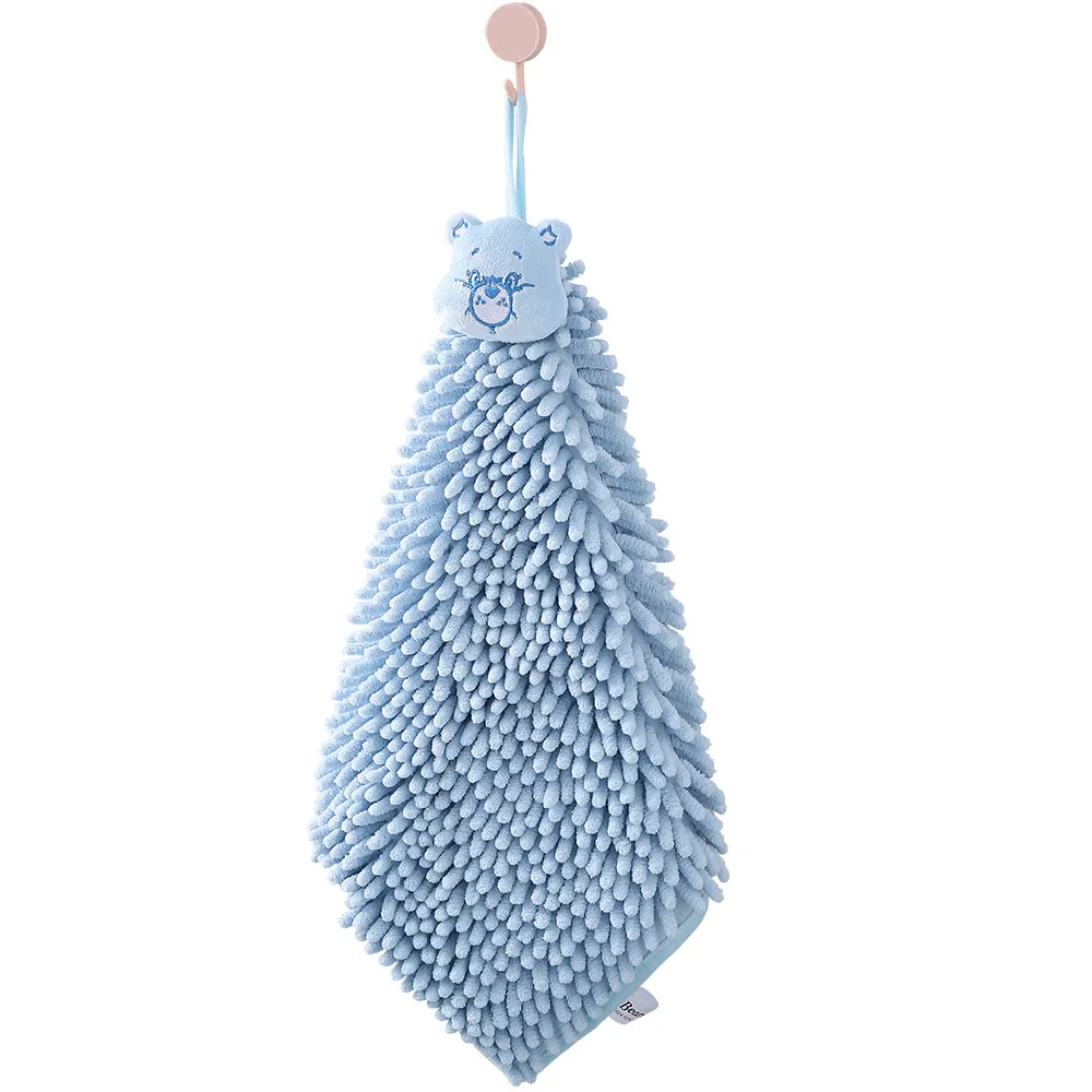 Love Bear Chenille Hanging Hand Towel – Minimalist Absorbent Quick-Dry Kitchen & Bathroom Washcloth, 2-in-1 Drying Cloth with Loop, Soft Fluffy Home Towel for Daily Use